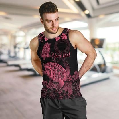 Personalised Polynesian Turtle Ribbon Men Tank Top Think Pink Breast Cancer Support With Pacific Hibiscus