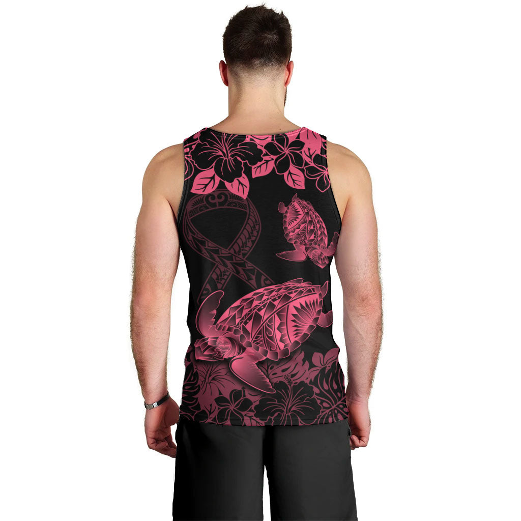 Personalised Polynesian Turtle Ribbon Men Tank Top Think Pink Breast Cancer Support With Pacific Hibiscus