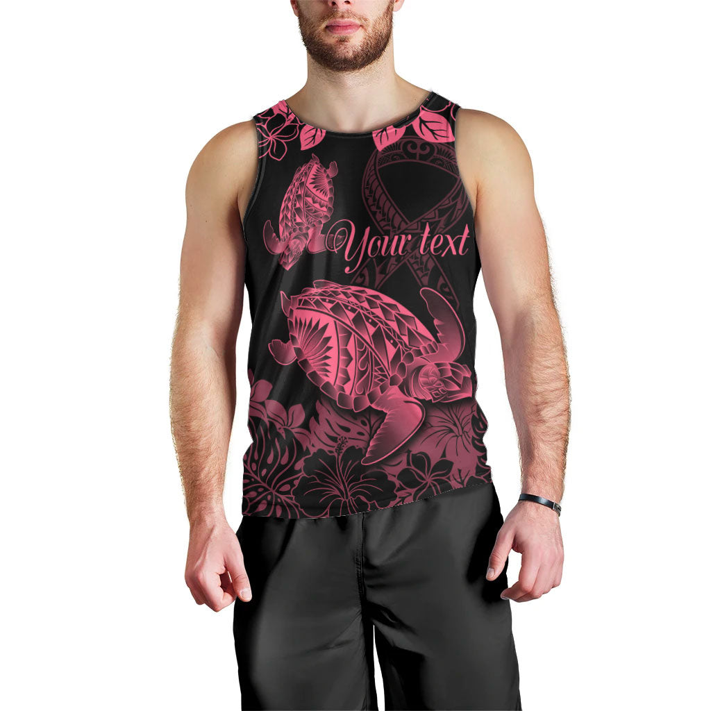 Personalised Polynesian Turtle Ribbon Men Tank Top Think Pink Breast Cancer Support With Pacific Hibiscus