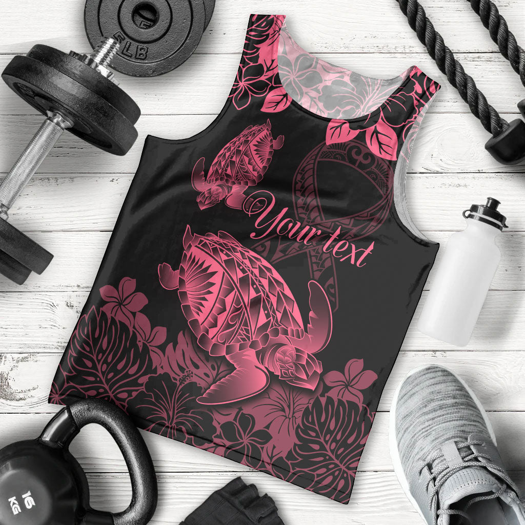 Personalised Polynesian Turtle Ribbon Men Tank Top Think Pink Breast Cancer Support With Pacific Hibiscus