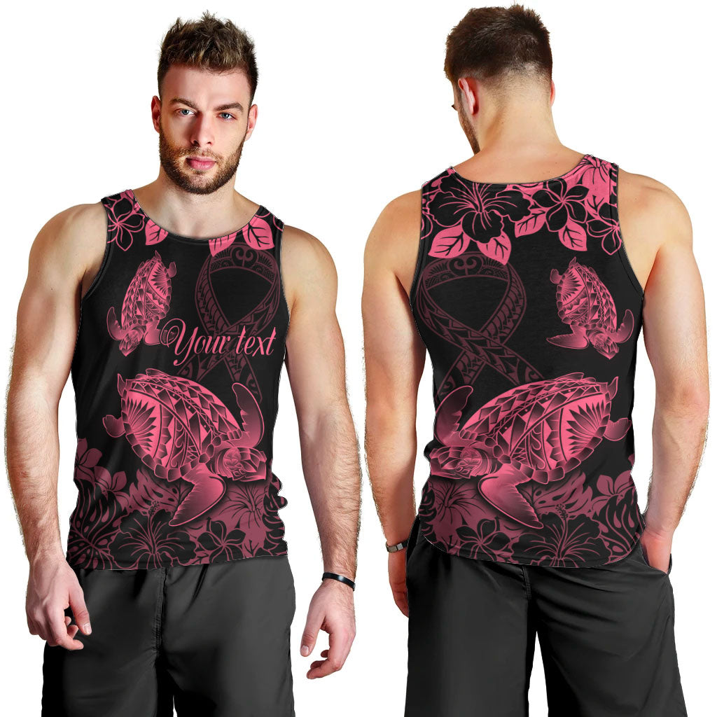 Personalised Polynesian Turtle Ribbon Men Tank Top Think Pink Breast Cancer Support With Pacific Hibiscus
