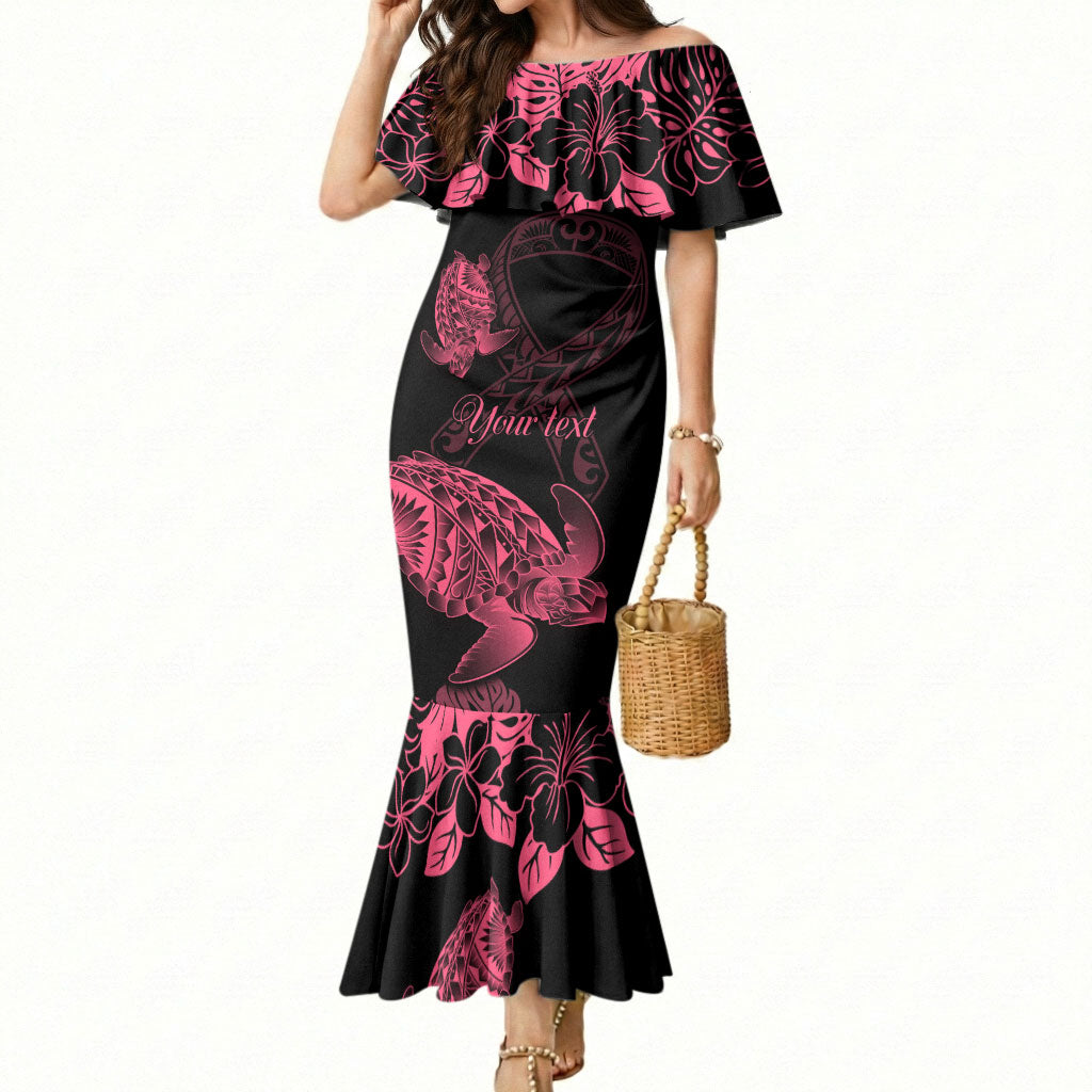 Personalised Polynesian Turtle Ribbon Mermaid Dress Think Pink Breast Cancer Support With Pacific Hibiscus