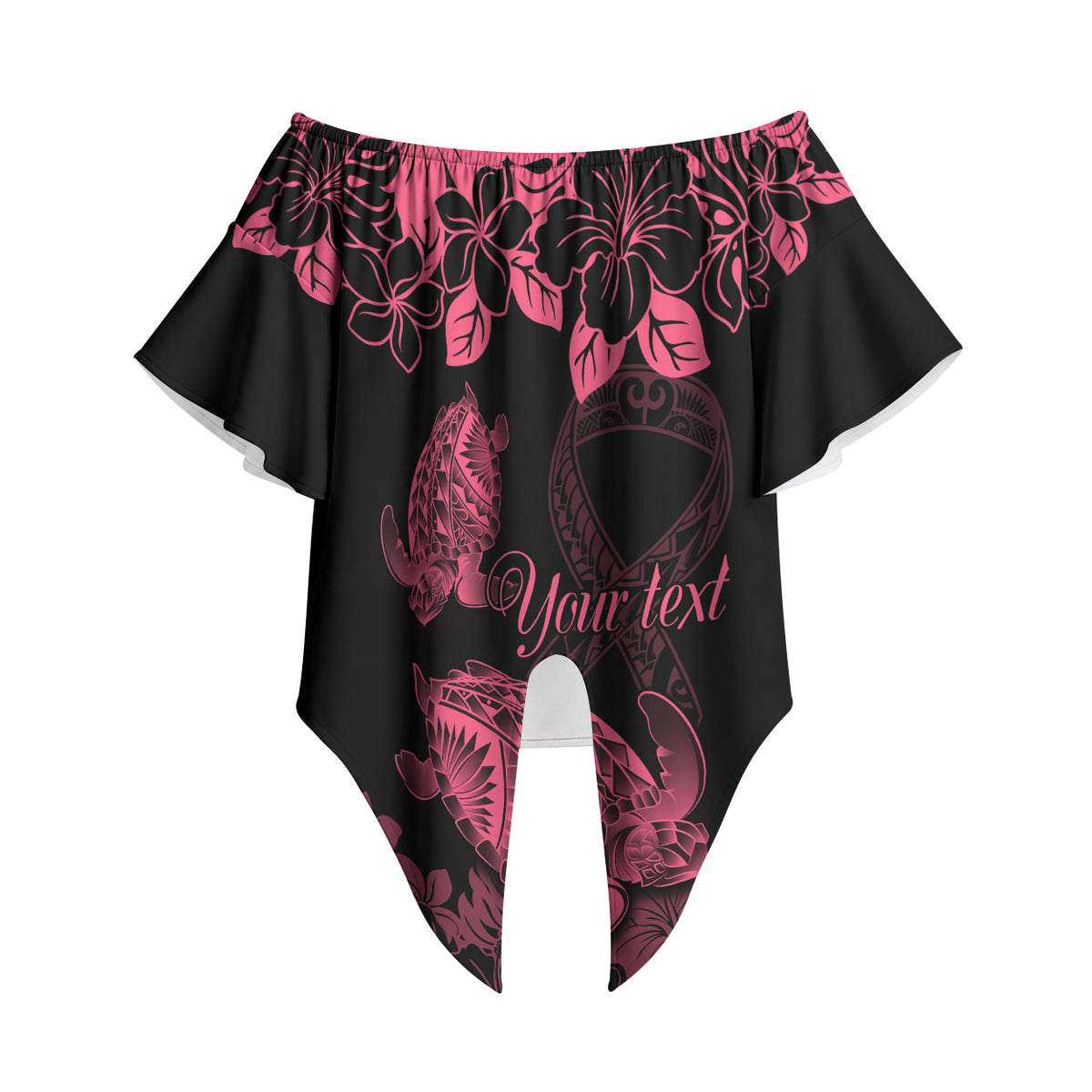 Personalised Polynesian Turtle Ribbon Off Shoulder Wrap Waist Top Think Pink Breast Cancer Support With Pacific Hibiscus