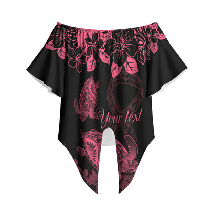 Personalised Polynesian Turtle Ribbon Off Shoulder Wrap Waist Top Think Pink Breast Cancer Support With Pacific Hibiscus
