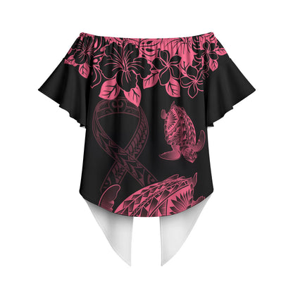 Personalised Polynesian Turtle Ribbon Off Shoulder Wrap Waist Top Think Pink Breast Cancer Support With Pacific Hibiscus