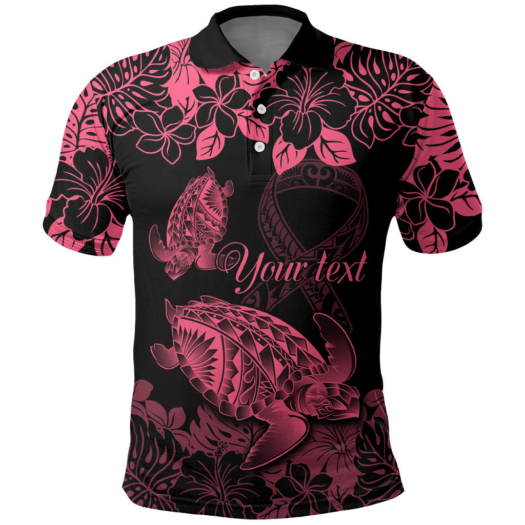 Personalised Polynesian Turtle Ribbon Polo Shirt Think Pink Breast Cancer Support With Pacific Hibiscus