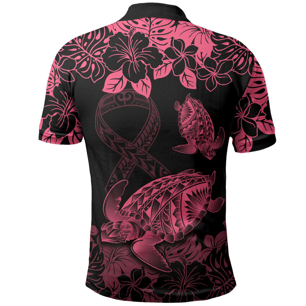 Personalised Polynesian Turtle Ribbon Polo Shirt Think Pink Breast Cancer Support With Pacific Hibiscus