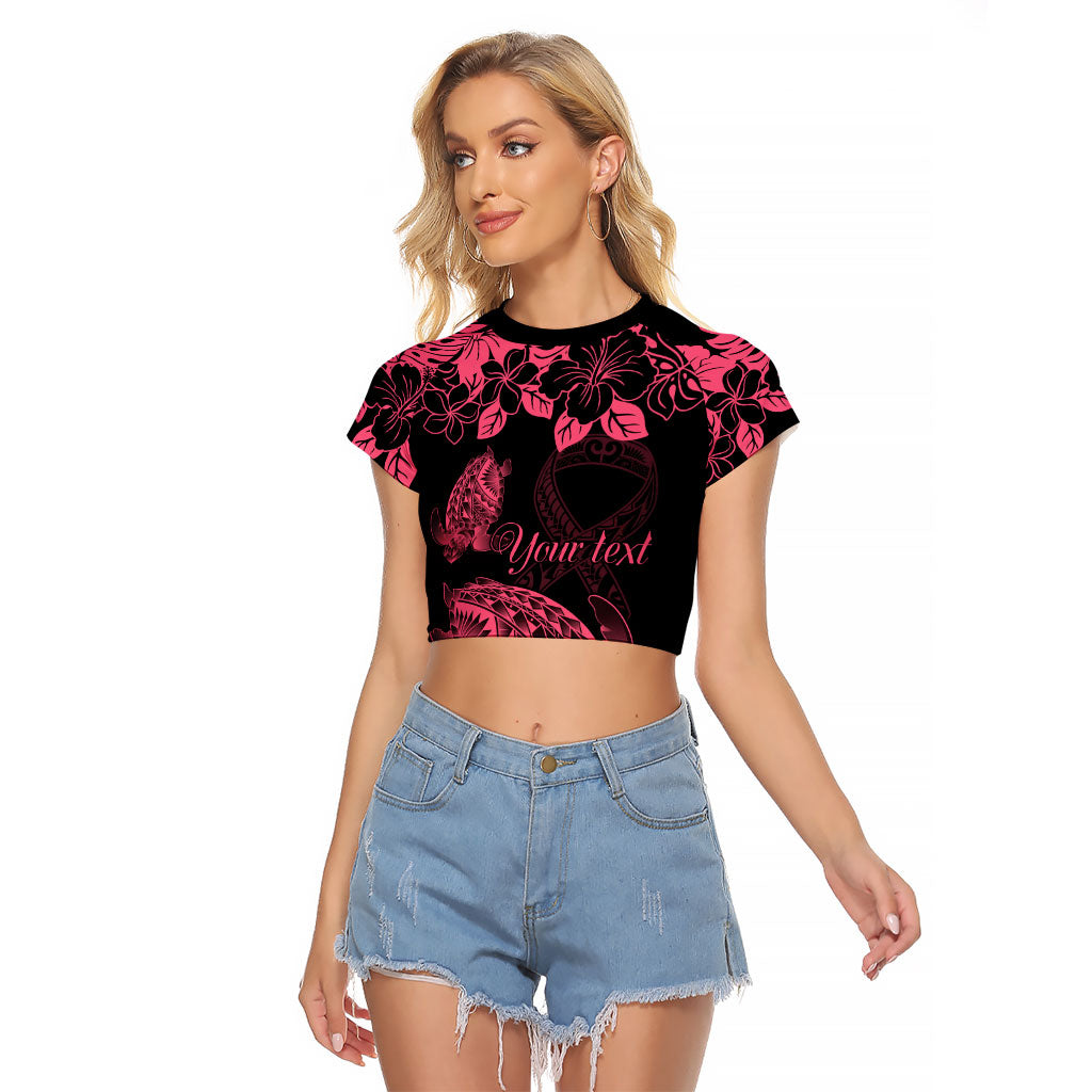 Personalised Polynesian Turtle Ribbon Raglan Cropped T Shirt Think Pink Breast Cancer Support With Pacific Hibiscus