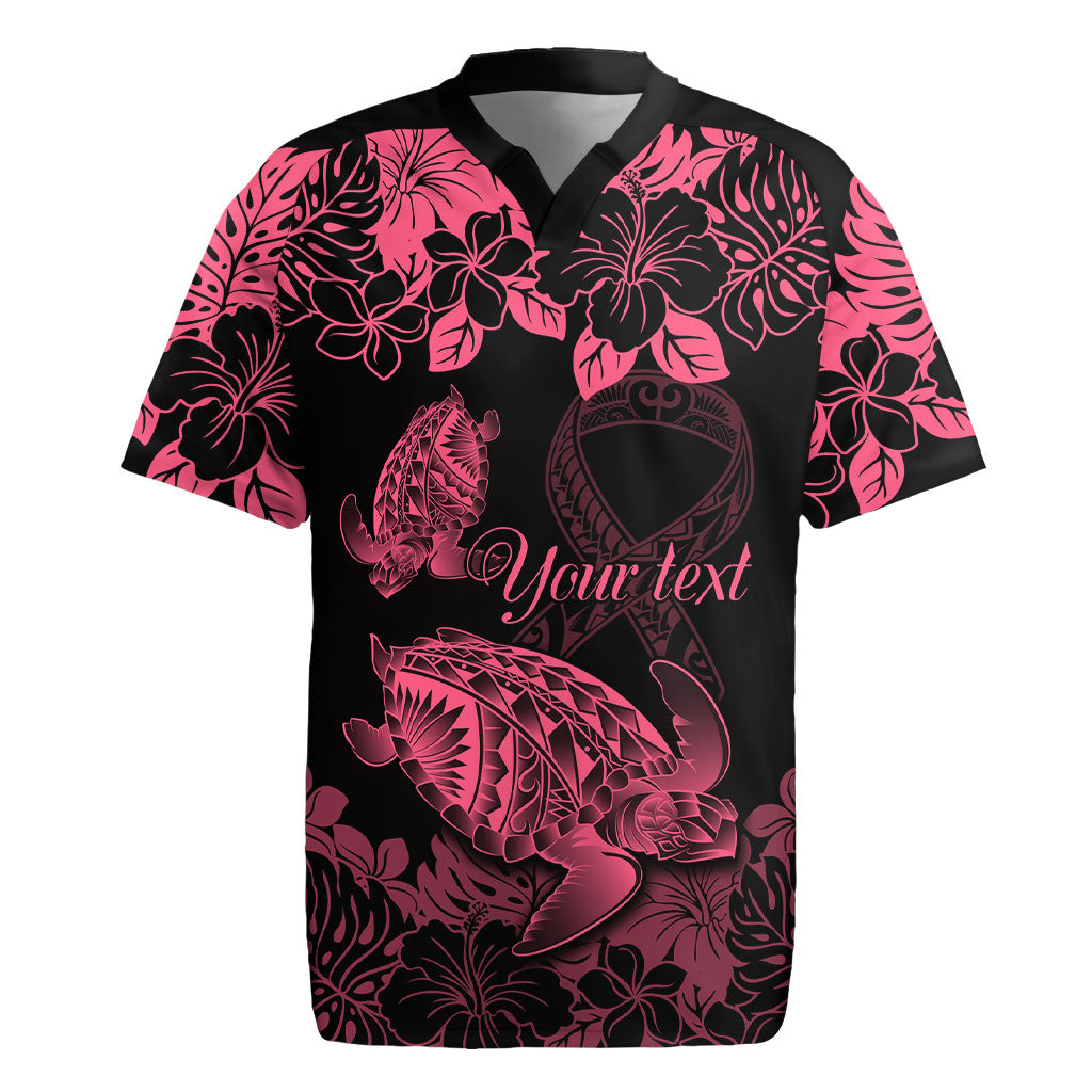 Personalised Polynesian Turtle Ribbon Rugby Jersey Think Pink Breast Cancer Support With Pacific Hibiscus