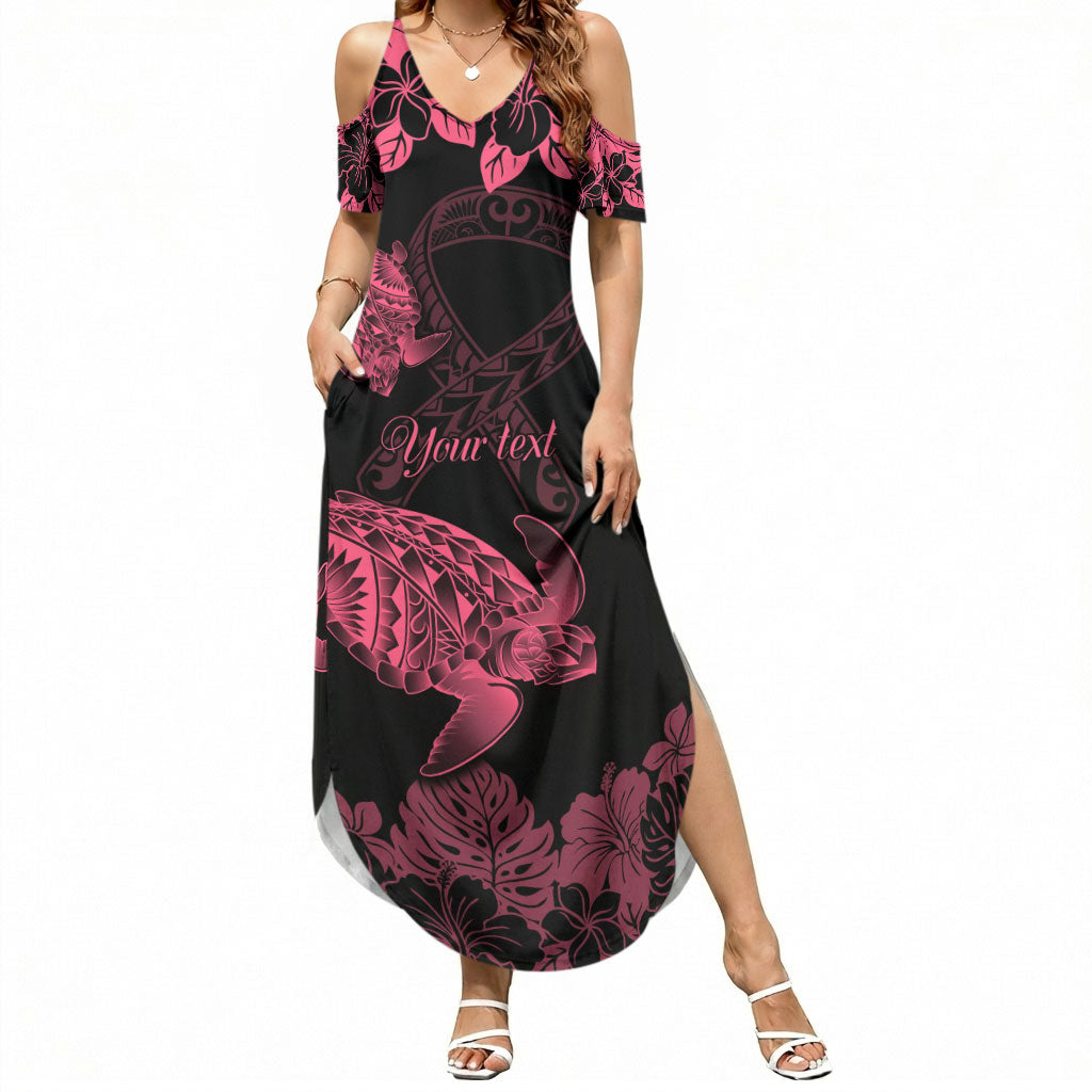 Personalised Polynesian Turtle Ribbon Summer Maxi Dress Think Pink Breast Cancer Support With Pacific Hibiscus