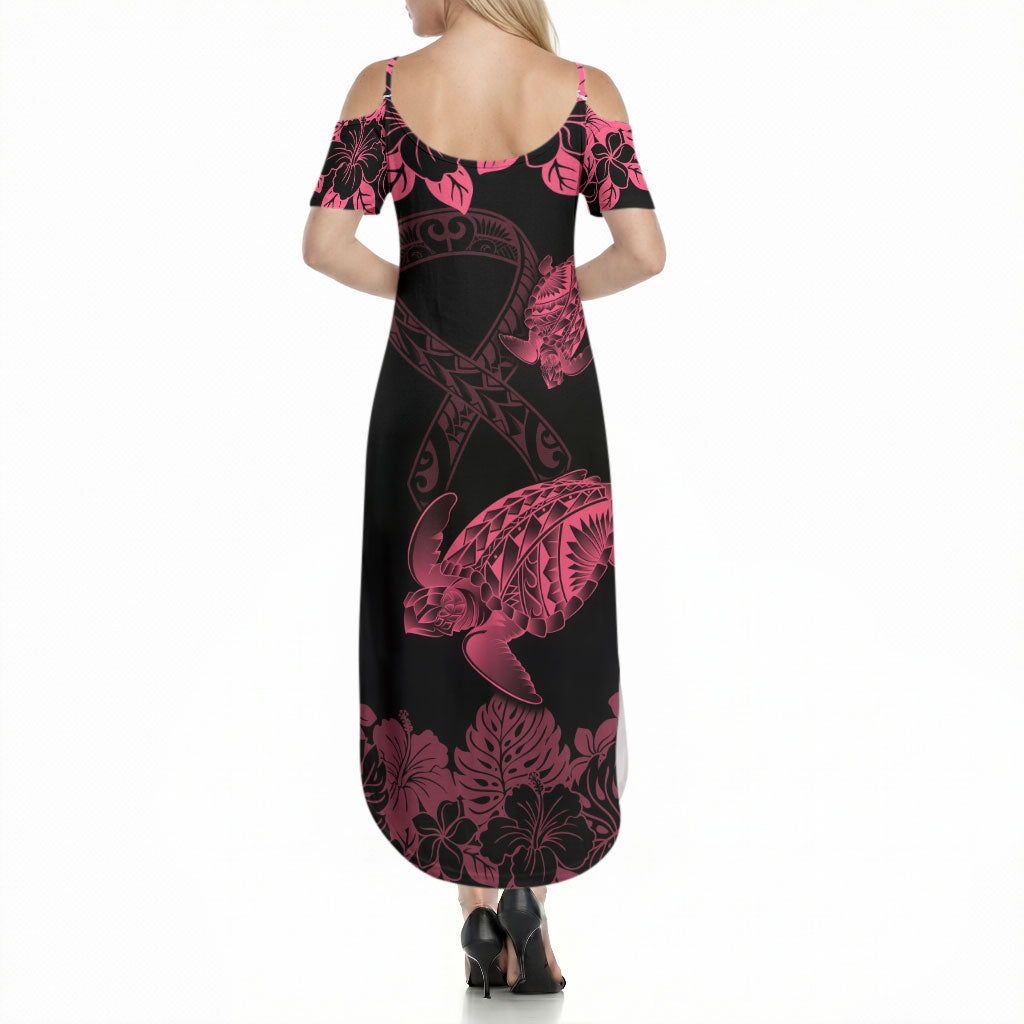 Personalised Polynesian Turtle Ribbon Summer Maxi Dress Think Pink Breast Cancer Support With Pacific Hibiscus