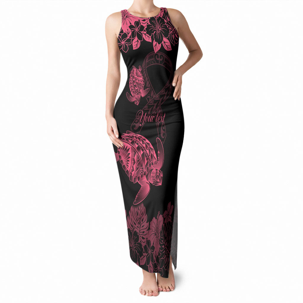Personalised Polynesian Turtle Ribbon Tank Maxi Dress Think Pink Breast Cancer Support With Pacific Hibiscus