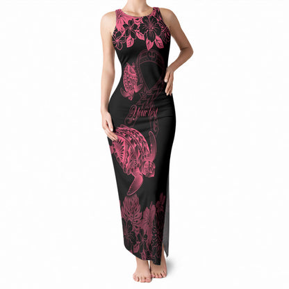 Personalised Polynesian Turtle Ribbon Tank Maxi Dress Think Pink Breast Cancer Support With Pacific Hibiscus