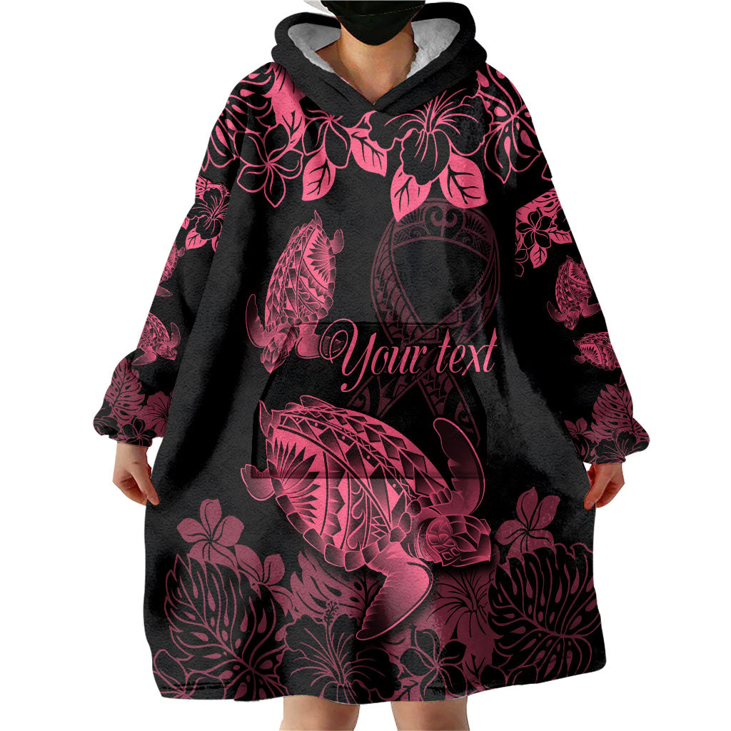 Personalised Polynesian Turtle Ribbon Wearable Blanket Hoodie Think Pink Breast Cancer Support With Pacific Hibiscus