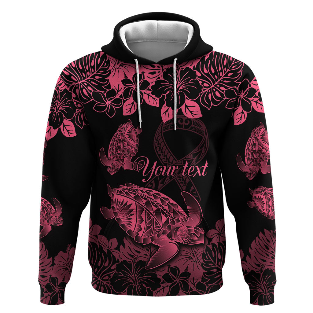 Personalised Polynesian Turtle Ribbon Zip Hoodie Think Pink Breast Cancer Support With Pacific Hibiscus