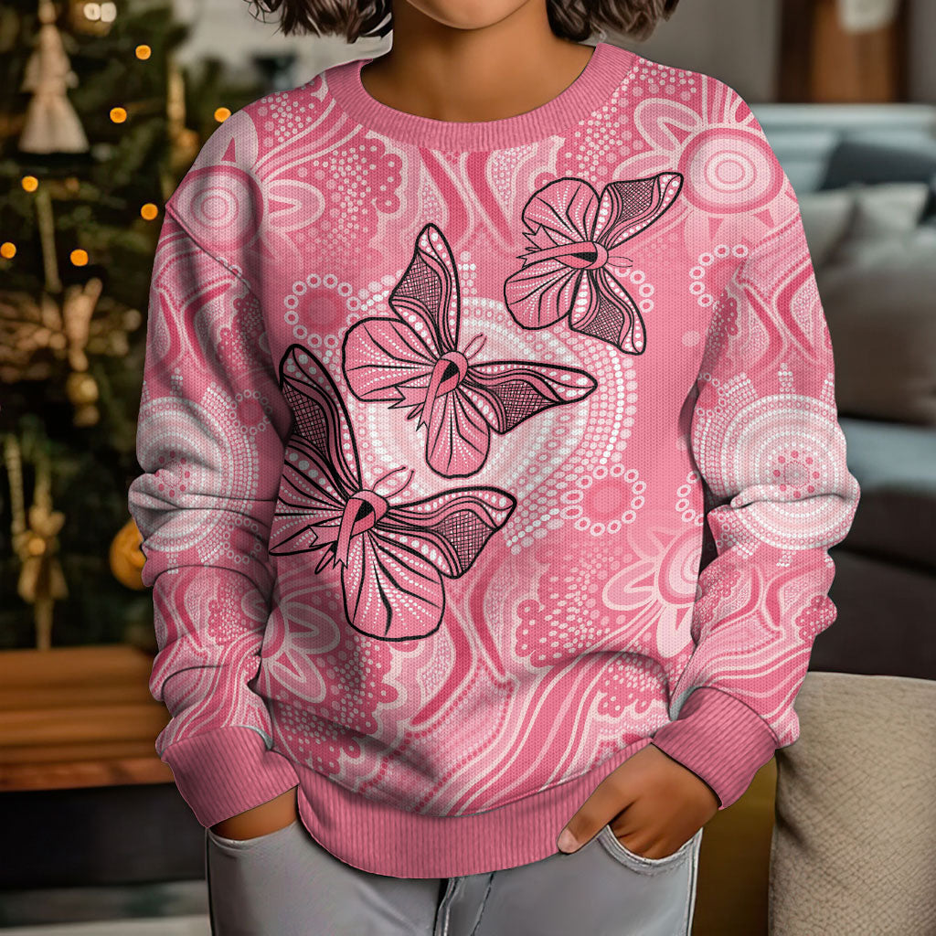 Personalized Pink Butterfly Spirit Kid Ugly Christmas Sweater Australia’s Breast Cancer Support