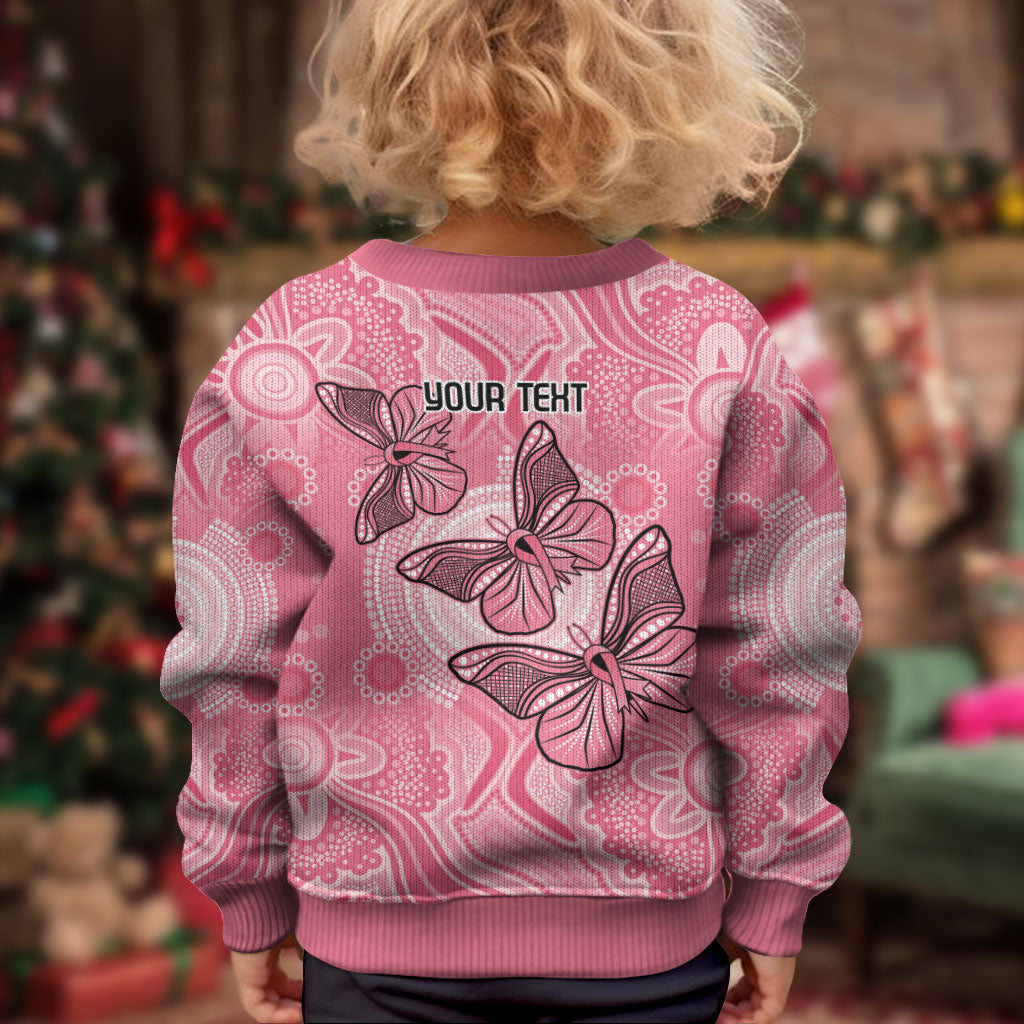 Personalized Pink Butterfly Spirit Kid Ugly Christmas Sweater Australia’s Breast Cancer Support