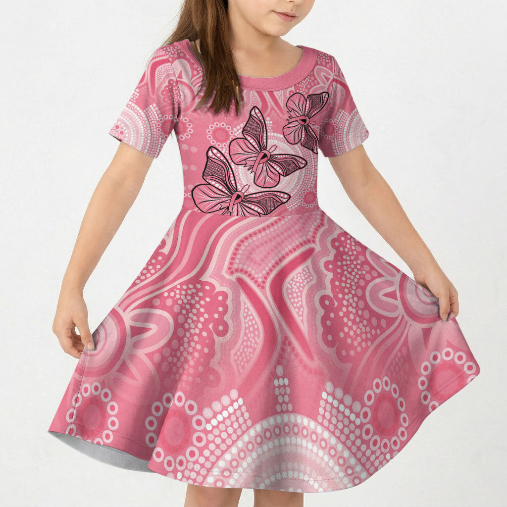 Personalized Pink Butterfly Spirit Kid Short Sleeve Dress Australia’s Breast Cancer Support