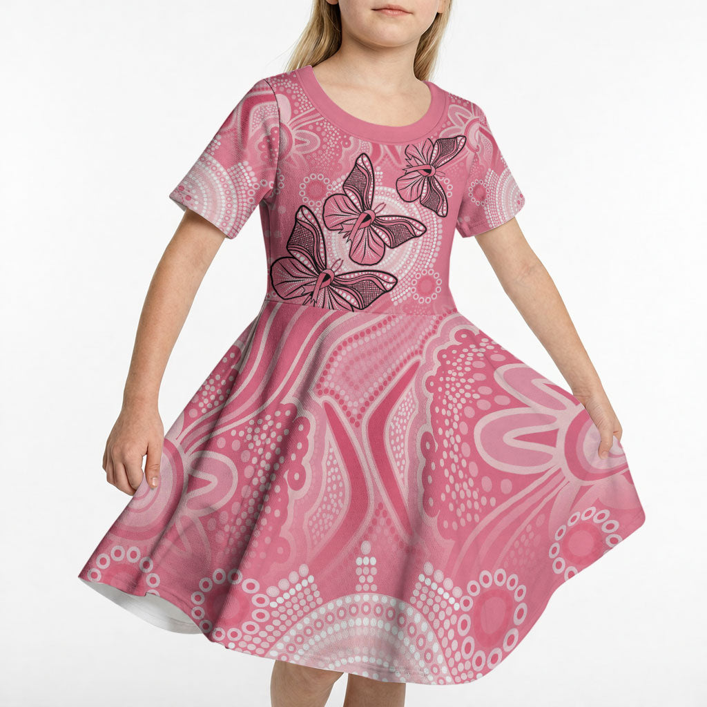 Personalized Pink Butterfly Spirit Kid Short Sleeve Dress Australia’s Breast Cancer Support