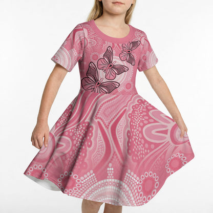 Personalized Pink Butterfly Spirit Kid Short Sleeve Dress Australia’s Breast Cancer Support
