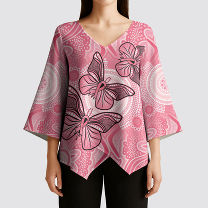 Personalized Pink Butterfly Spirit Kimono Sleeve Blouse Australia’s Breast Cancer Support