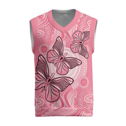 Personalized Pink Butterfly Spirit Christmas Knitted V-Neck Vest Australia’s Breast Cancer Support