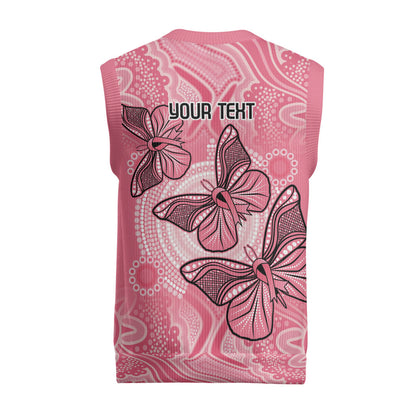 Personalized Pink Butterfly Spirit Christmas Knitted V-Neck Vest Australia’s Breast Cancer Support