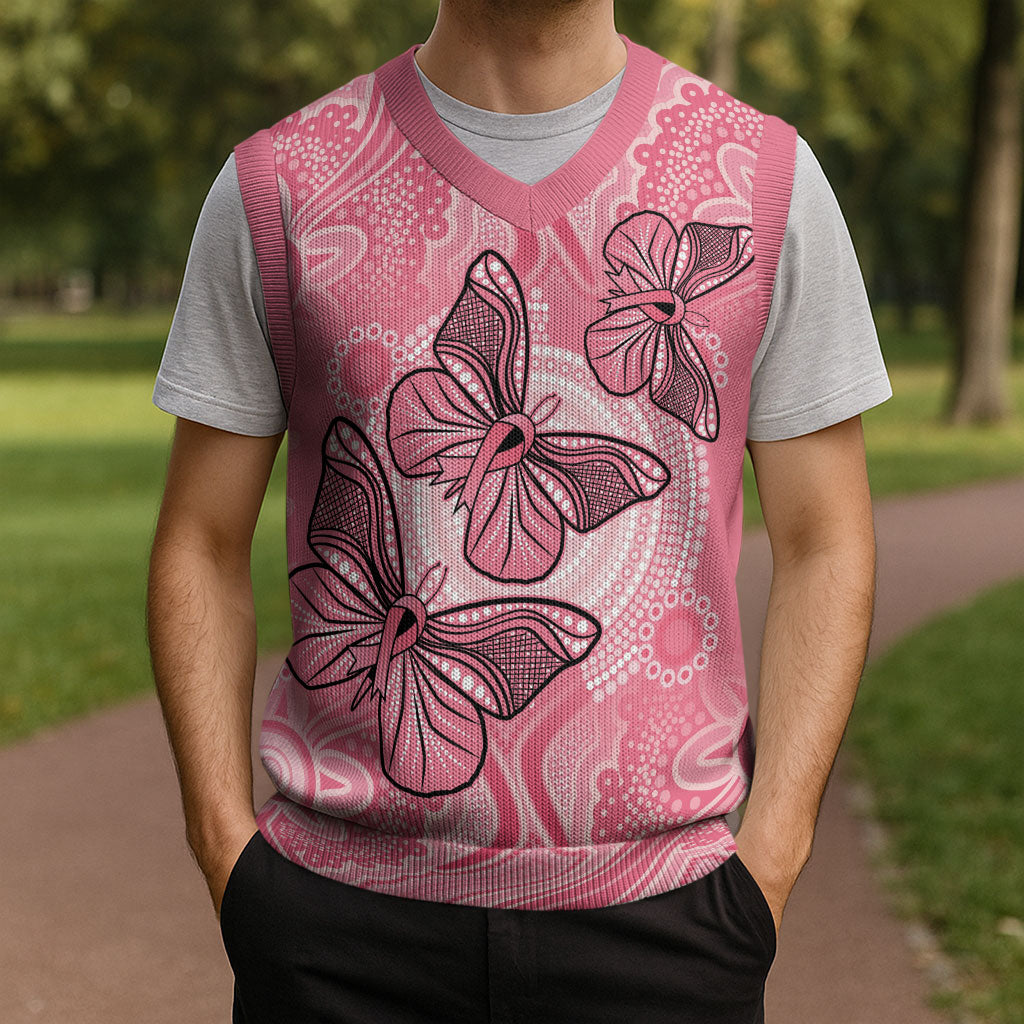 Personalized Pink Butterfly Spirit Christmas Knitted V-Neck Vest Australia’s Breast Cancer Support