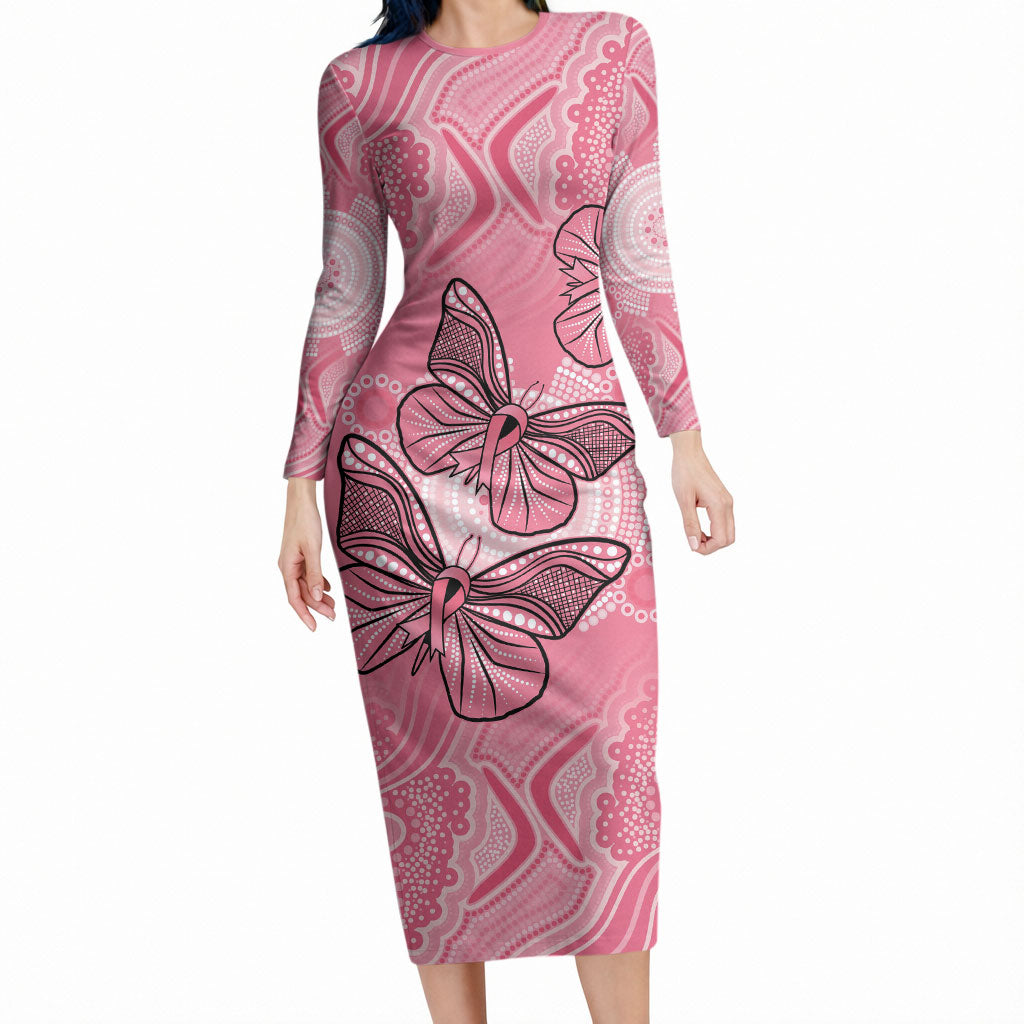 Personalized Pink Butterfly Spirit Long Sleeve Bodycon Dress Australia’s Breast Cancer Support