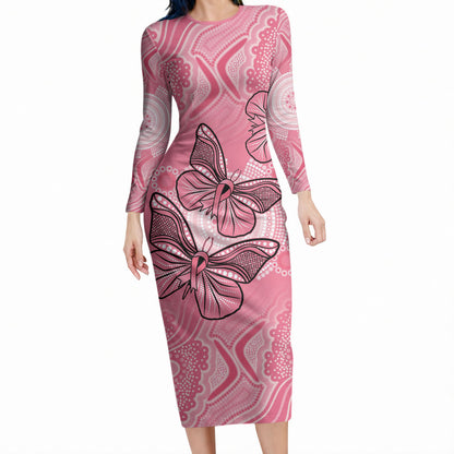 Personalized Pink Butterfly Spirit Long Sleeve Bodycon Dress Australia’s Breast Cancer Support