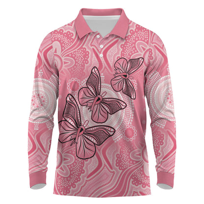 Personalized Pink Butterfly Spirit Long Sleeve Polo Shirt Australia’s Breast Cancer Support