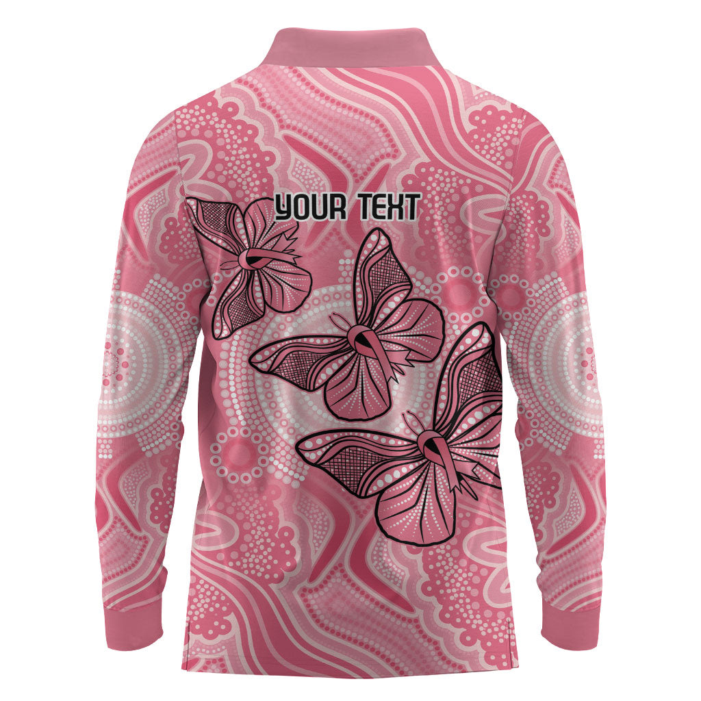 Personalized Pink Butterfly Spirit Long Sleeve Polo Shirt Australia’s Breast Cancer Support