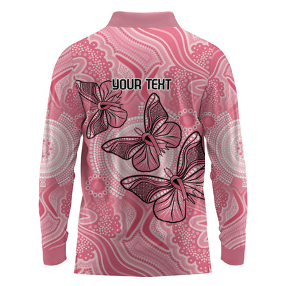Personalized Pink Butterfly Spirit Long Sleeve Polo Shirt Australia’s Breast Cancer Support