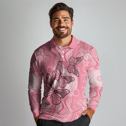 Personalized Pink Butterfly Spirit Long Sleeve Polo Shirt Australia’s Breast Cancer Support
