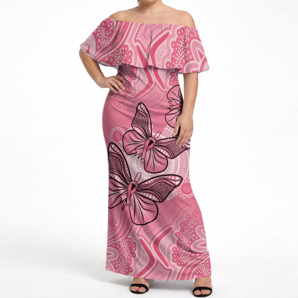 Personalized Pink Butterfly Spirit Off Shoulder Maxi Dress Australia’s Breast Cancer Support
