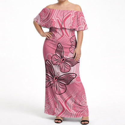 Personalized Pink Butterfly Spirit Off Shoulder Maxi Dress Australia’s Breast Cancer Support