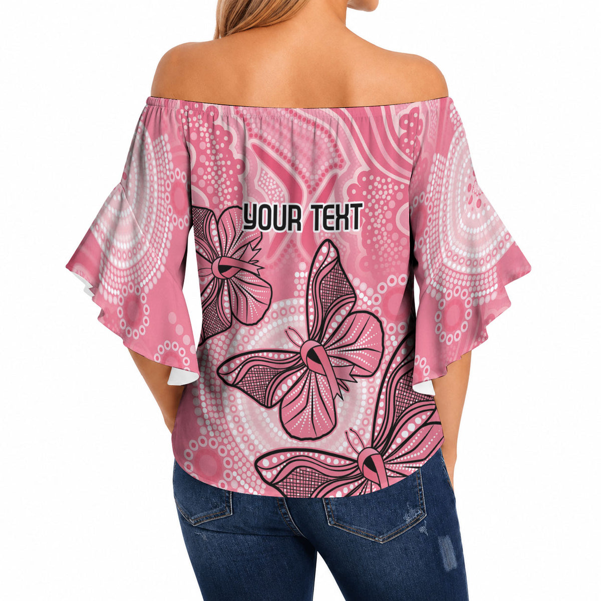 Personalized Pink Butterfly Spirit Off Shoulder Wrap Waist Top Australia’s Breast Cancer Support
