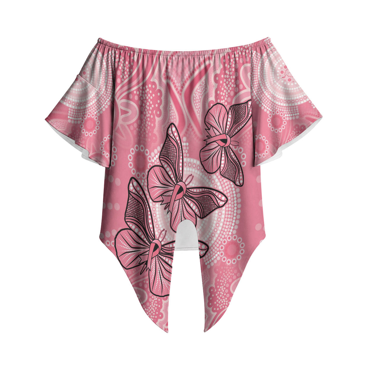 Personalized Pink Butterfly Spirit Off Shoulder Wrap Waist Top Australia’s Breast Cancer Support