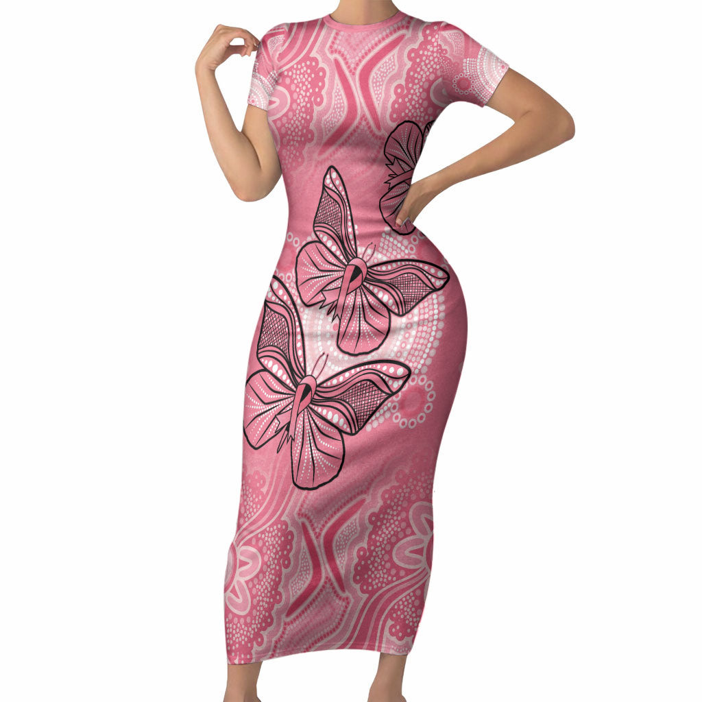 Personalized Pink Butterfly Spirit Short Sleeve Bodycon Dress Australia’s Breast Cancer Support