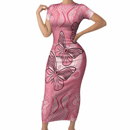 Personalized Pink Butterfly Spirit Short Sleeve Bodycon Dress Australia’s Breast Cancer Support