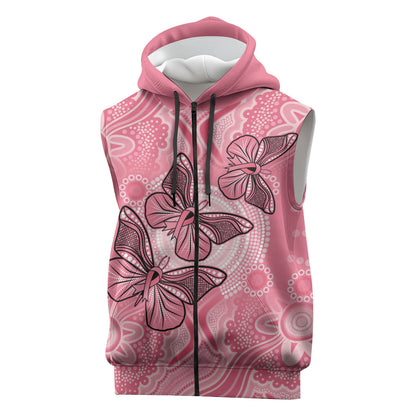 Personalized Pink Butterfly Spirit Sleeveless Zip Hoodie Australia’s Breast Cancer Support
