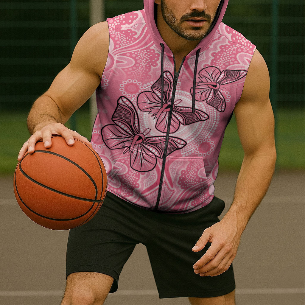 Personalized Pink Butterfly Spirit Sleeveless Zip Hoodie Australia’s Breast Cancer Support