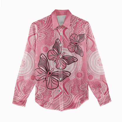 Personalized Pink Butterfly Spirit Women Casual Shirt Australia’s Breast Cancer Support