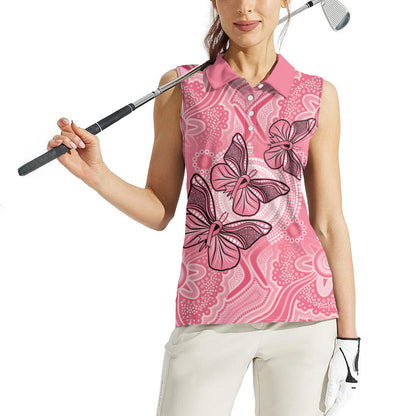 Personalized Pink Butterfly Spirit Women Sleeveless Polo Shirt Australia’s Breast Cancer Support