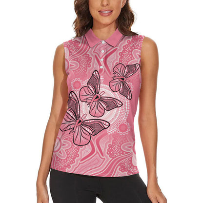 Personalized Pink Butterfly Spirit Women Sleeveless Polo Shirt Australia’s Breast Cancer Support