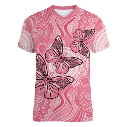 Personalized Pink Butterfly Spirit Women V-Neck T-Shirt Australia’s Breast Cancer Support