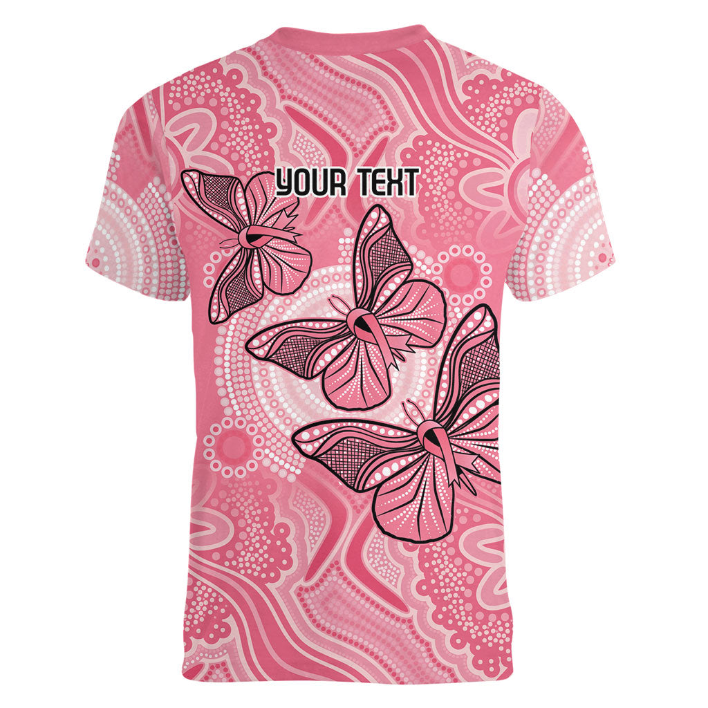 Personalized Pink Butterfly Spirit Women V-Neck T-Shirt Australia’s Breast Cancer Support