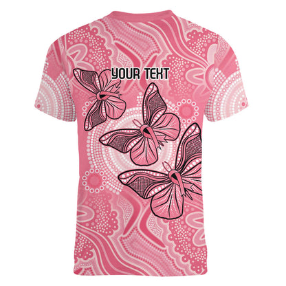 Personalized Pink Butterfly Spirit Women V-Neck T-Shirt Australia’s Breast Cancer Support