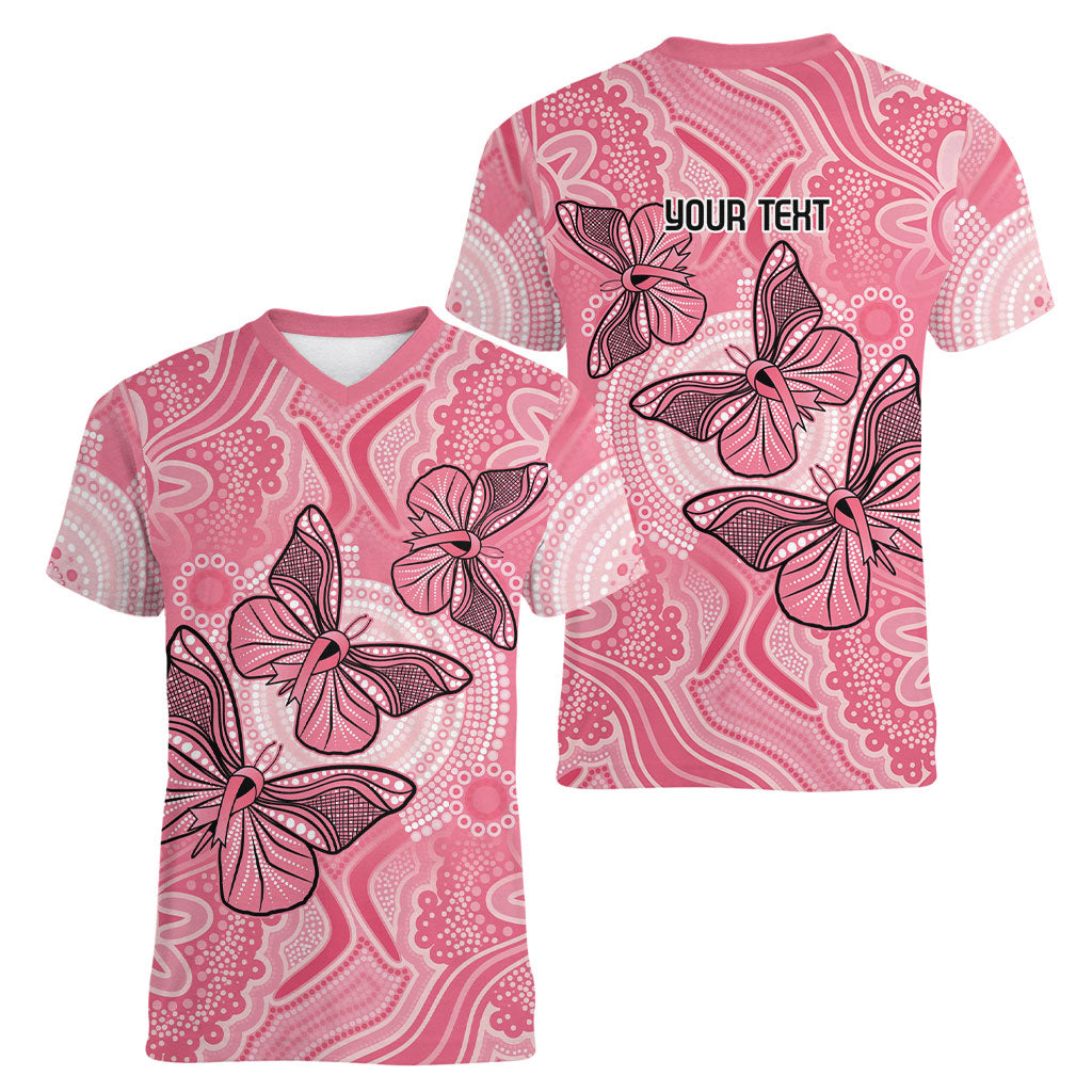 Personalized Pink Butterfly Spirit Women V-Neck T-Shirt Australia’s Breast Cancer Support