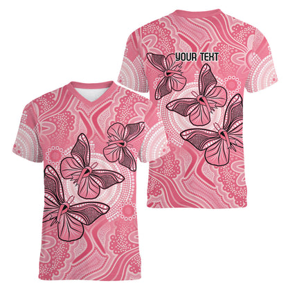 Personalized Pink Butterfly Spirit Women V-Neck T-Shirt Australia’s Breast Cancer Support